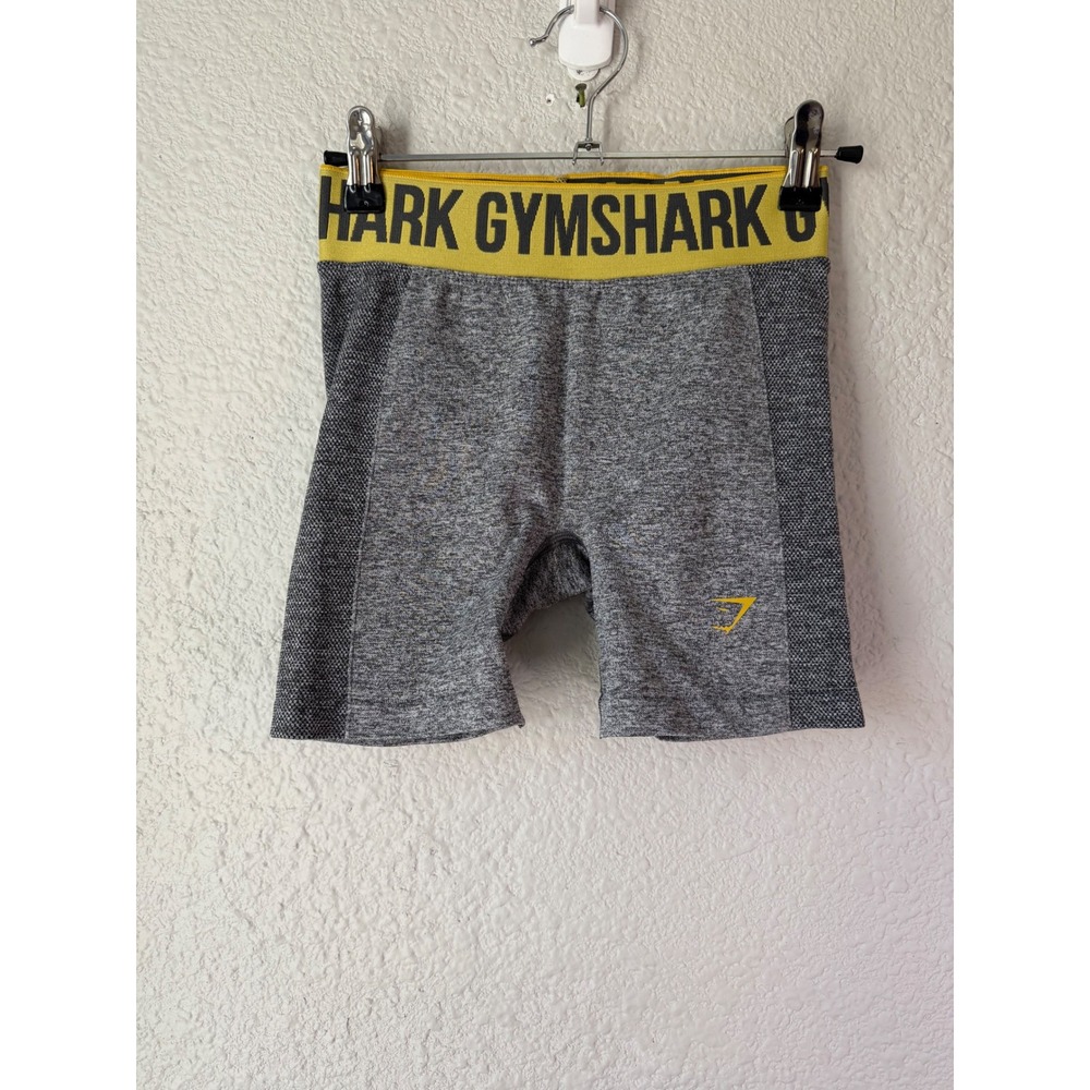 Gymshark Flex Cycling Shorts Grey Marl Yellow Logo High Rise Seamless Womens S